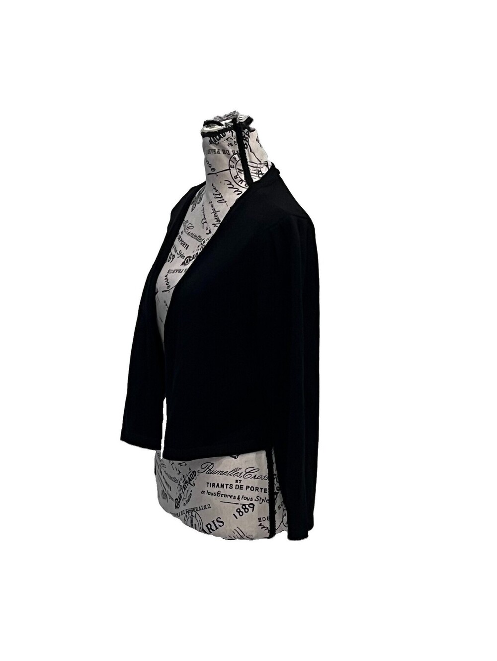 Talbots Women Large Black Open Front Cardigan Cotton Modal Cropped Quiet Luxury - Picture 3 of 9